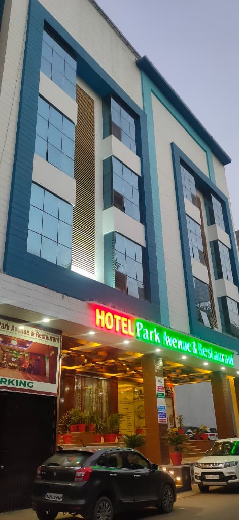 Hotel Park Avenue Sikar illuminated entrance at night - find us in Sikar Rajasthan